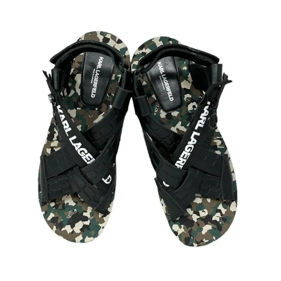 NWT KARL LAGERFELD PARIS Croc-Embossed Leather Sandals Men\'s Size 8.5 Unisex NWT KARL LAGERFELD PARIS Croc-Embossed Leather Sandals Men main image 3